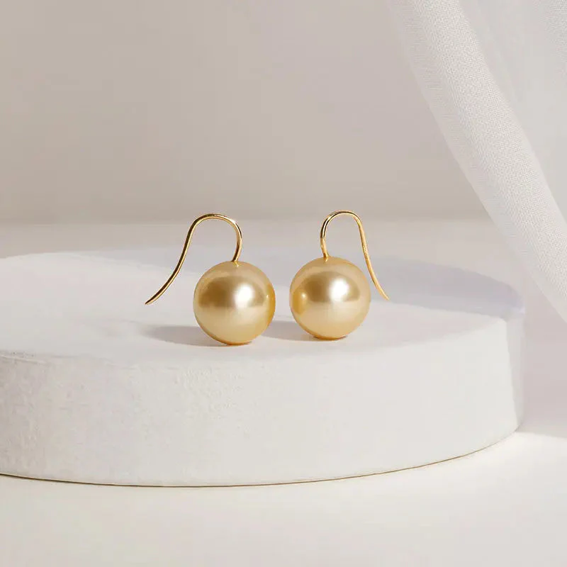 South Sea Golden Pearl 18K Gold Classic Design Hook Earrings - Image 4