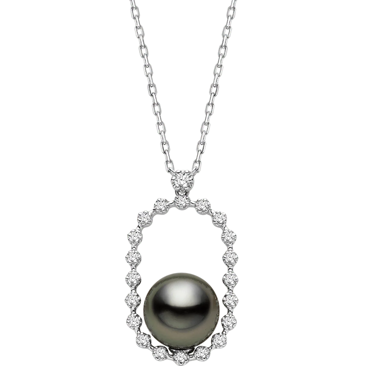 Tahitian Black Pearl 18K Gold Diamond Sparkling Circle Necklace