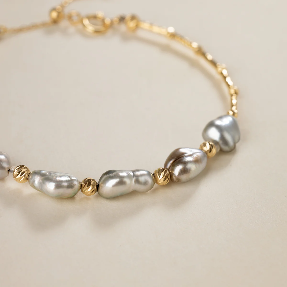 Tahitian Keshi Pearl 18K Yellow Gold Irregular Bracelet - Image 2