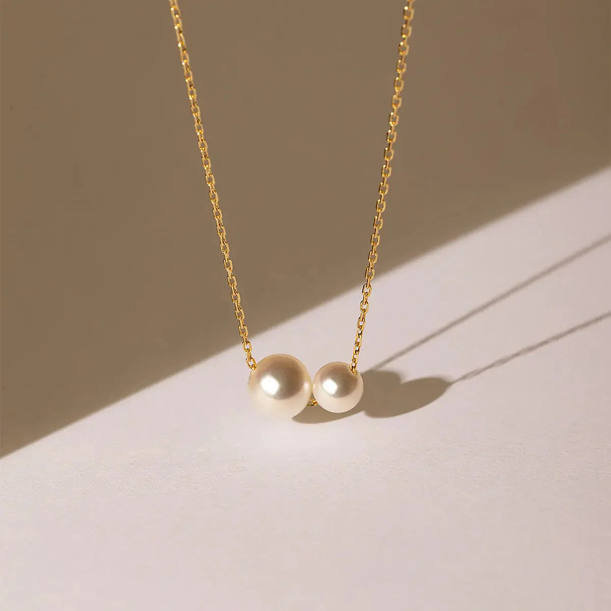Twin Saltwater Pearl Minimalist Design 18K Necklace - Image 10