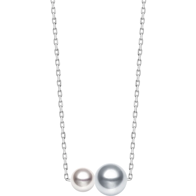 Twin Saltwater Pearl Minimalist Design 18K Necklace - Image 3