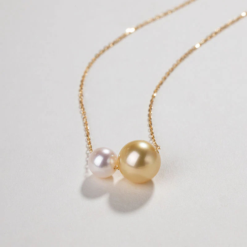 Twin Saltwater Pearl Minimalist Design 18K Necklace - Image 6