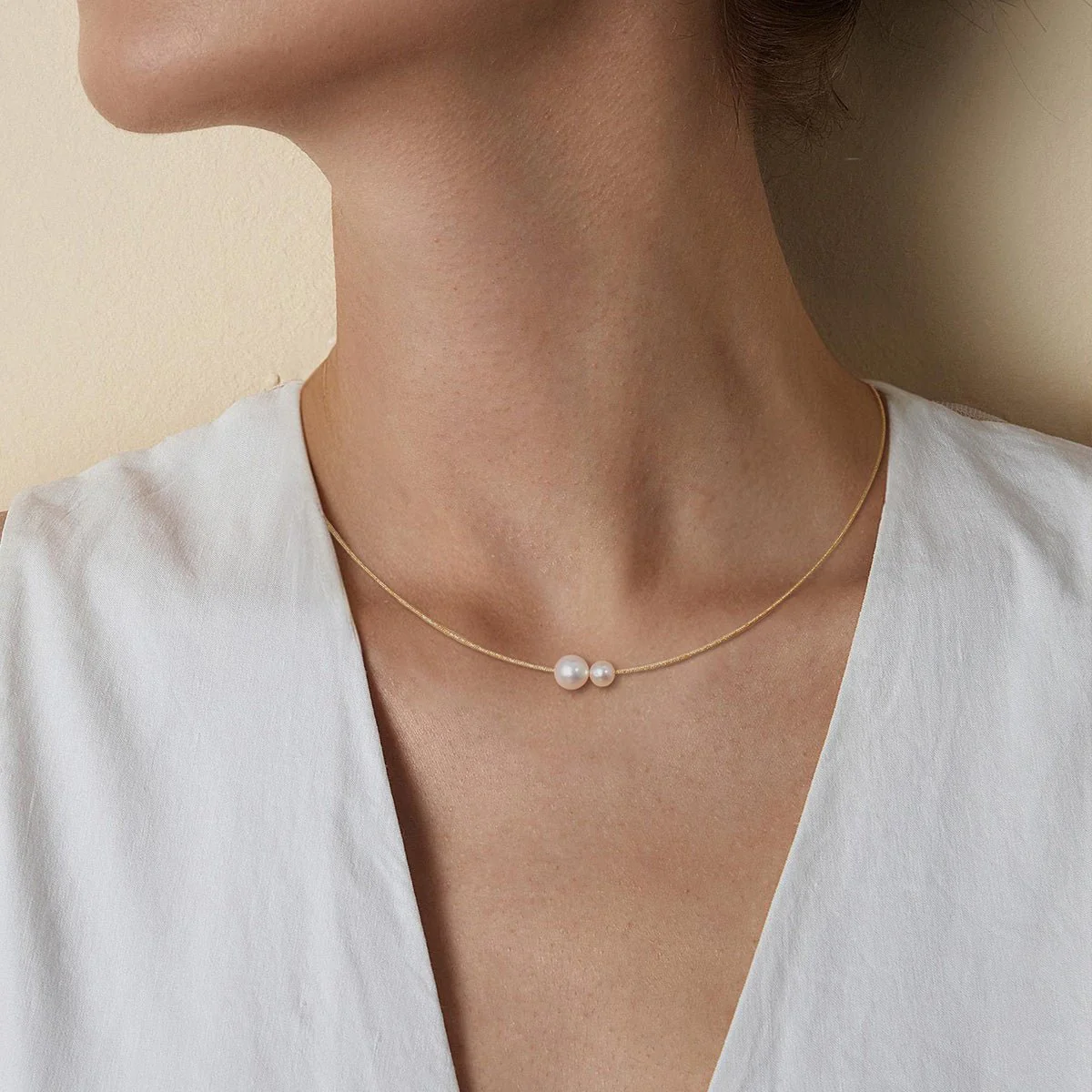 Twin Saltwater Pearl Minimalist Design 18K Necklace - Image 8